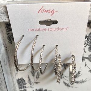 Never Worn 3 Pairs of Icing Hoop Earrings